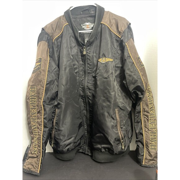 Harley-Davidson 110th Anniversary Bomber Jacket Mens L Black Biker Motorcycle